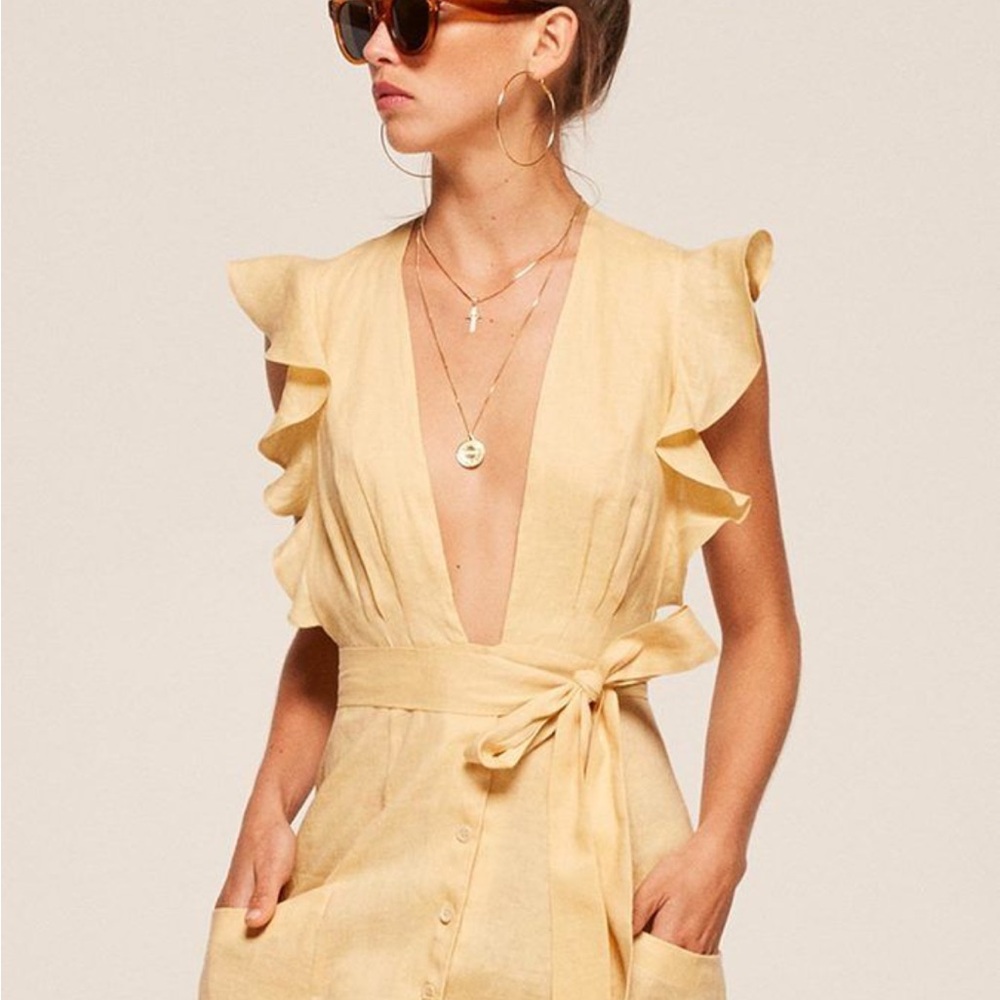Reformation Button down Yellow Dress